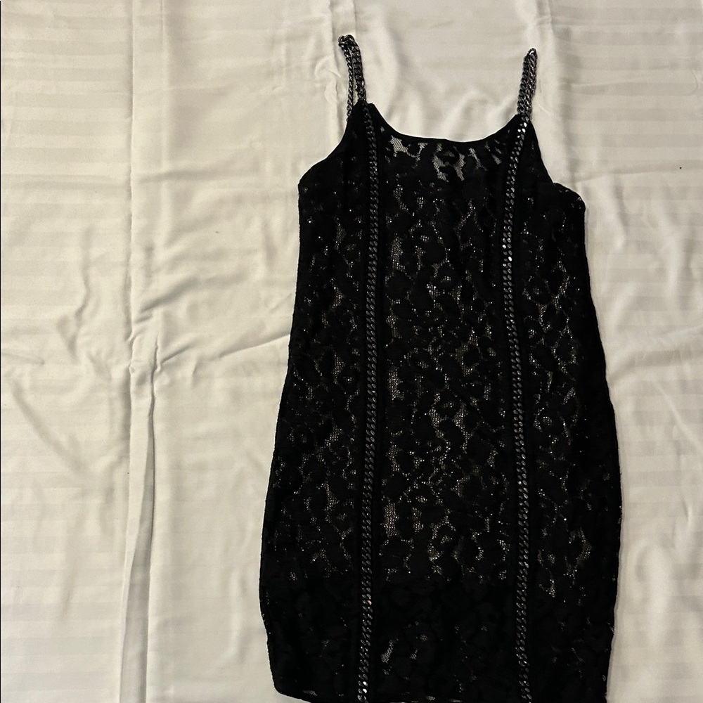 Black Lace Dress with Chain Straps
